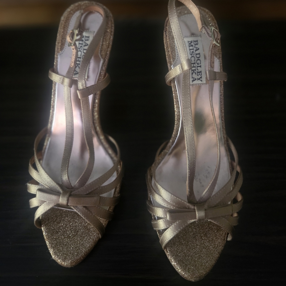 Badgley Mischka Wright Blush And Gold Glitter Heels